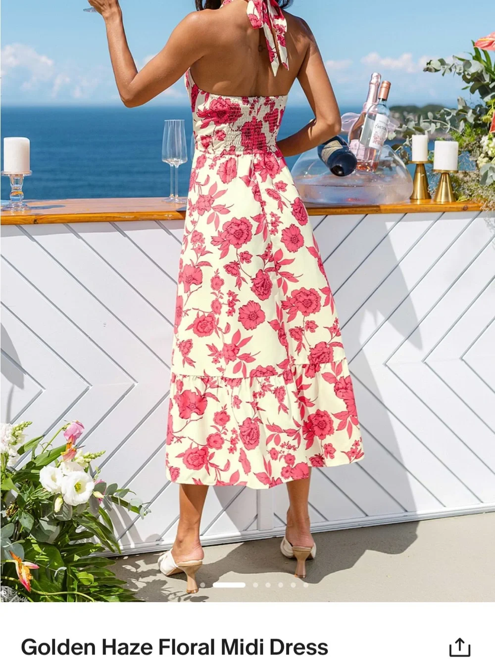 Cupshe Cream Midi Dress with Pink Floral Print - Picture 1 of 3
